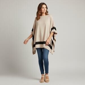 Marla Wynne Layers Mixed Media Poncho Shell Tan Black Medium New With Tags